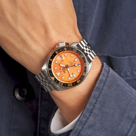 Seiko SSK005K1 5 Sports GMT Mikan Orange zegarek z pomarańczową tarczą
