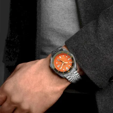 Seiko SSK005K1 5 Sports GMT Mikan Orange zegarek z pomarańczową tarczą