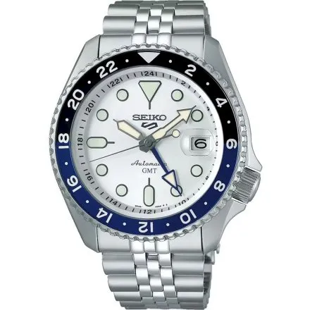 Seiko SSK033K1 5 Sports GMT zegarek automatyczny z białą tarczą