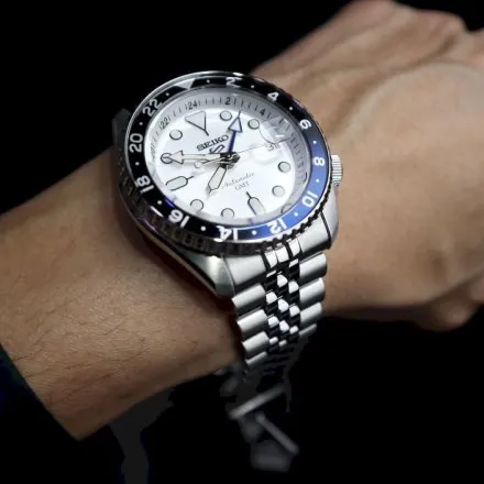 Seiko SSK033K1 5 Sports GMT zegarek automatyczny z białą tarczą