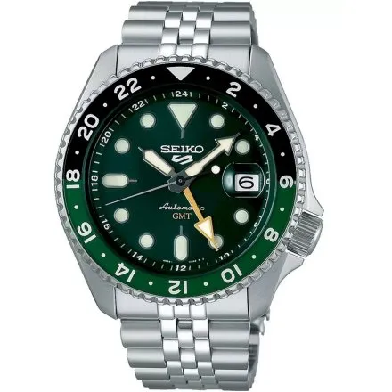 Seiko SSK035K1 5 Sports GMT męski zegarek automatyczny srebrny zielona tarcza