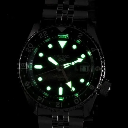 Seiko SSK035K1 5 Sports GMT męski zegarek automatyczny srebrny zielona tarcza