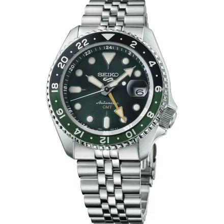 Seiko SSK035K1 5 Sports GMT męski zegarek automatyczny srebrny zielona tarcza