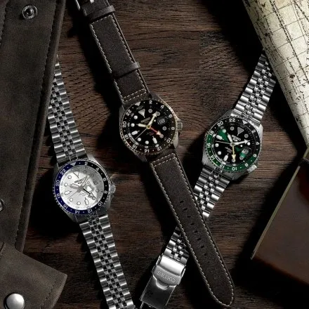 Seiko SSK035K1 5 Sports GMT męski zegarek automatyczny srebrny zielona tarcza
