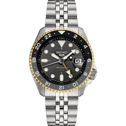 Seiko SSK021K1  5 Sports GMT męski zegarek automatyczny elegancki z czarną tarczą