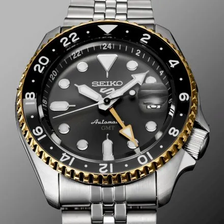 Seiko SSK021K1  5 Sports GMT męski zegarek automatyczny elegancki z czarną tarczą