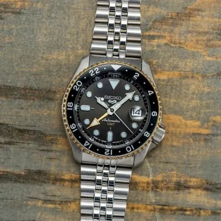 Seiko SSK021K1  5 Sports GMT męski zegarek automatyczny elegancki z czarną tarczą
