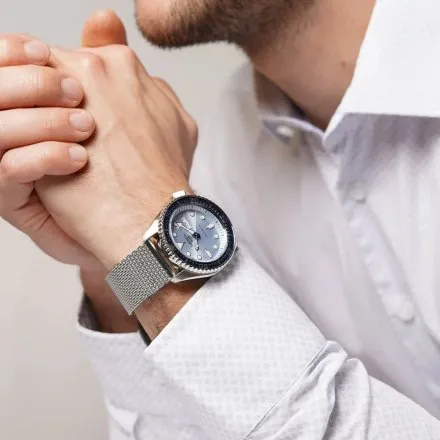 Seiko SRPE77K1 5 Sports Automatic 10ATM męski zegarek automatyczny srebrny mesh