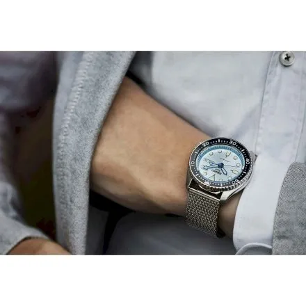 Seiko SRPE77K1 5 Sports Automatic 10ATM męski zegarek automatyczny srebrny mesh