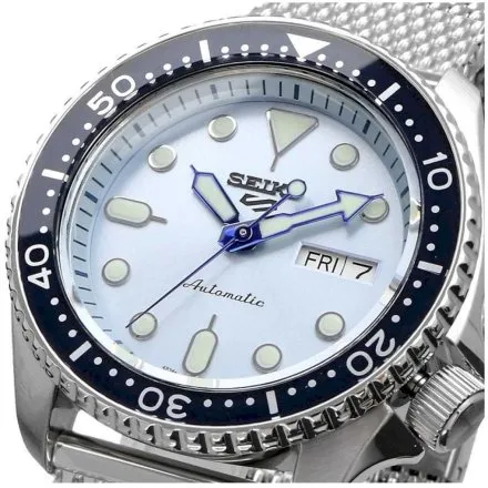 Seiko SRPE77K1 5 Sports Automatic 10ATM męski zegarek automatyczny srebrny mesh