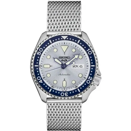 Seiko SRPE77K1 5 Sports Automatic 10ATM męski zegarek automatyczny srebrny mesh
