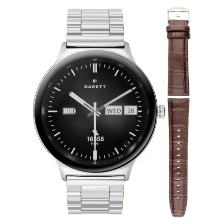 Smartwatch Garett Quantum srebrny stalowy + pasek 5904238487556