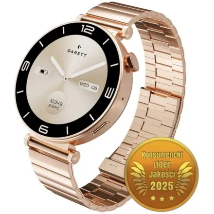 Smartwatch Garett Rose różowe złoto stalowy na bransolecie elegancki damski 5904238486870