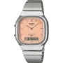 Casio Vintage AQ-240E-4AEF srebrny zegarek w stylu retro z bransoletką i pomarańczową tarczą