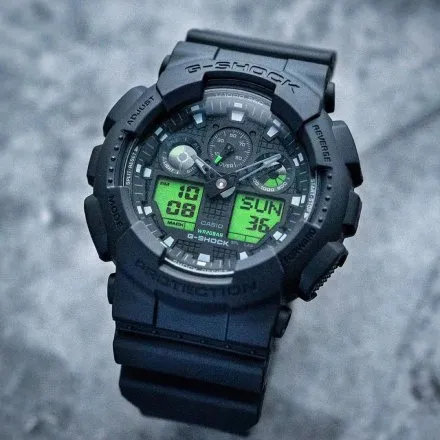 Casio G-Shock GA-100BEG-1AER czarny zegarek męski ze wskazówkami