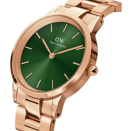Zegarek Daniel Wellington Iconic Link Emerald DW00100421 28mm różowozłoty z zieloną tarczą
