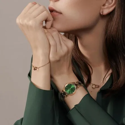 Zegarek Daniel Wellington Iconic Link Emerald DW00100421 28mm różowozłoty z zieloną tarczą