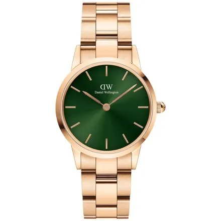 Zegarek Daniel Wellington Iconic Link Emerald DW00100421 28mm różowozłoty z zieloną tarczą