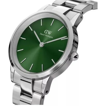 Zegarek Daniel Wellington Iconic Link Emerald DW00100427 40mm srebrny z zieloną tarczą