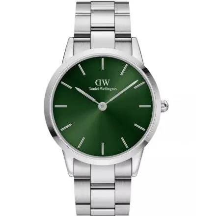 Zegarek Daniel Wellington Iconic Link Emerald DW00100427 40mm srebrny z zieloną tarczą