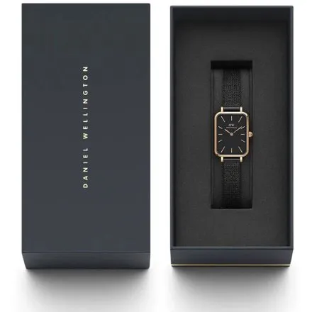 Zegarek Daniel Wellington Quadro Pressed Ashfield Rose Gold DW00100433 20mm czarny  z bransoletką 