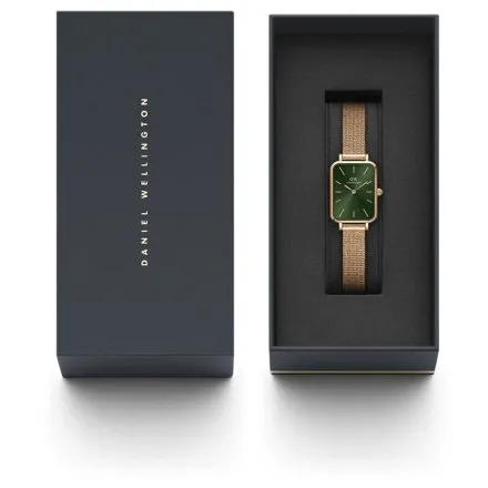 Zegarek Daniel Wellington Quadro Pressed Emerald DW00100445 20 mm różowozłoty z zieloną tarczą