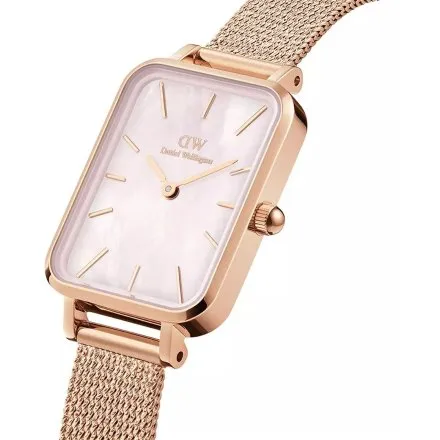 Zegarek Daniel Wellington Quadro Pressed Melrose Pearl DW00100510 20 mm różowozłoty z perłową tarczą