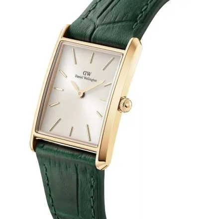 Zegarek Daniel Wellington Bound Crocodile Champagne Sunray Gold DW00100695 22mm złoty damski z zielonym paskiem