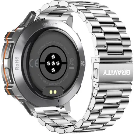 GRAVITY GT42-3 srebrny smartwatch męski AMOLED Z DODATKOWĄ BRANSOLETĄ