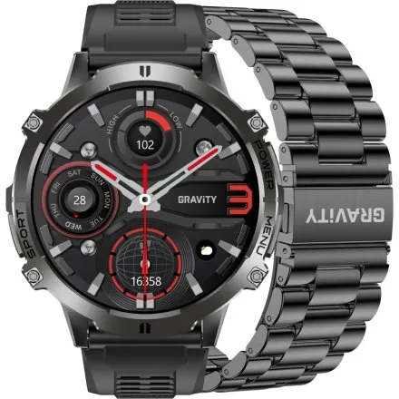 GRAVITY GT42-1 czarny smartwatch męski AMOLED Z DODATKOWĄ BRANSOLETĄ