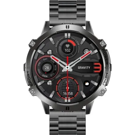 GRAVITY GT42-1 czarny smartwatch męski AMOLED Z DODATKOWĄ BRANSOLETĄ