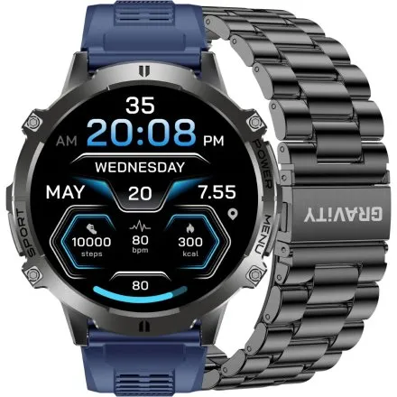 GRAVITY GT42-2 czarny smartwatch męski amoled z dodatkowym granatowym paskiem 