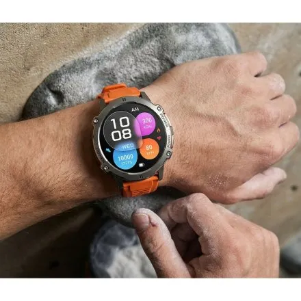 GRAVITY GT42-4 srebrny smartwatch męski amoled z pomarańczowym paskiem