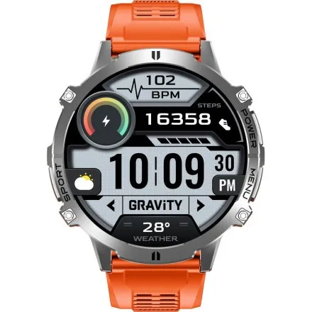 GRAVITY GT42-4 srebrny smartwatch męski amoled z pomarańczowym paskiem