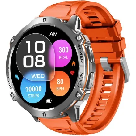 GRAVITY GT42-4 srebrny smartwatch męski amoled z pomarańczowym paskiem