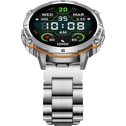 GRAVITY GT42-4 srebrny smartwatch męski amoled z pomarańczowym paskiem