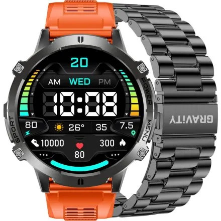 GRAVITY GT42-5 czarny smartwatch męski amoled z dodatkowym pomarańczowym paskiem 