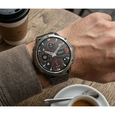 GRAVITY GT42-5 czarny smartwatch męski amoled z dodatkowym pomarańczowym paskiem 