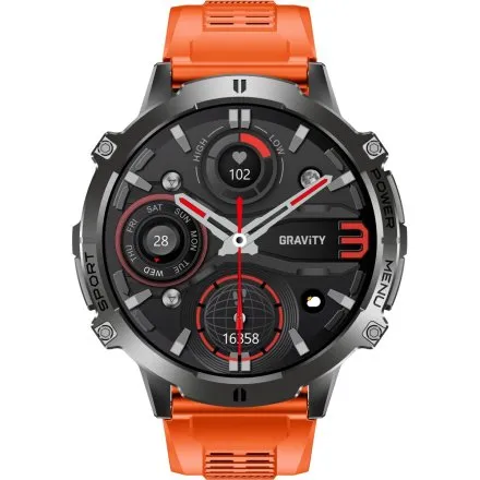 GRAVITY GT42-5 czarny smartwatch męski amoled z dodatkowym pomarańczowym paskiem 