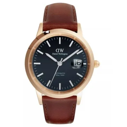 Zegarek Daniel Wellington Iconic Automatic DW00100758 40mm złoty na brązowym pasku