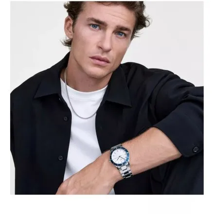 Zegarek Daniel Wellington Iconic Paradigma DW00100818 40mm srebrny z bransoletą i funkcją datownika