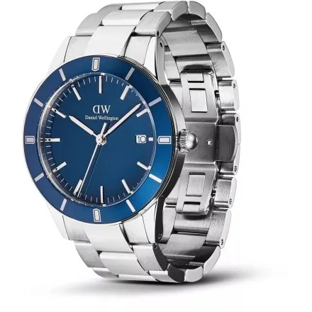 Zegarek Daniel Wellington Iconic Paradigma DW00100820 40mm srebrny z bransoletą i granatową tarczą