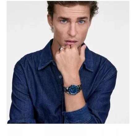 Zegarek Daniel Wellington Iconic Paradigma DW00100820 40mm srebrny z bransoletą i granatową tarczą