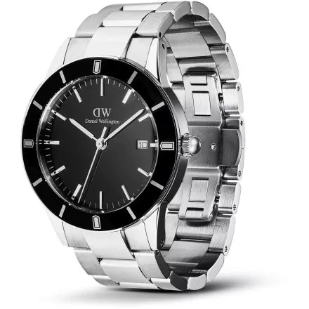 Zegarek Daniel Wellington Iconic Paradigma DW00100822 40mm srebrny z bransoletą i czarną tarczą