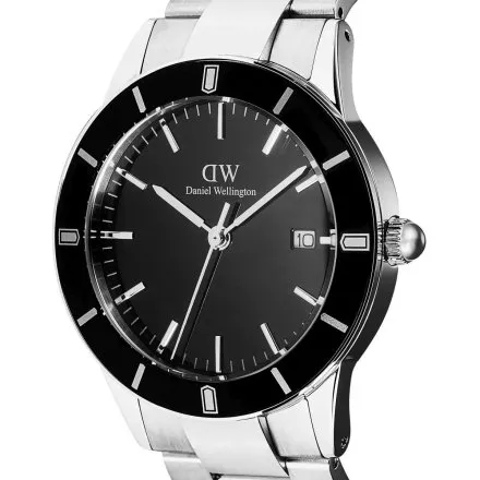 Zegarek Daniel Wellington Iconic Paradigma DW00100822 40mm srebrny z bransoletą i czarną tarczą