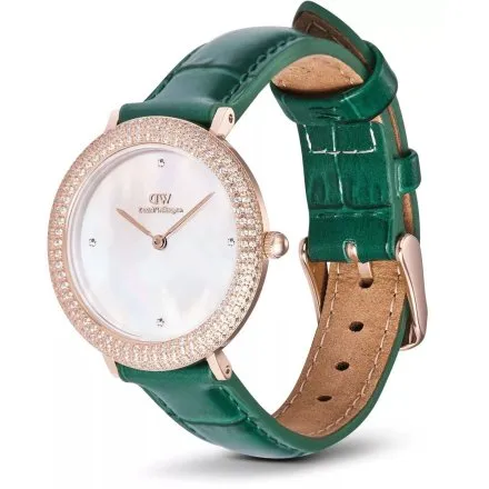 Zegarek Daniel Wellington Crystalline DW00100826 32mm różowozłoty z masą perłową i zielonym paskiem