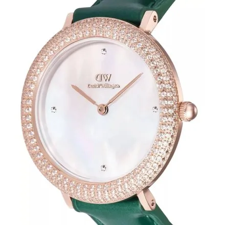 Zegarek Daniel Wellington Crystalline DW00100826 32mm różowozłoty z masą perłową i zielonym paskiem