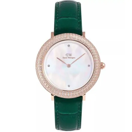 Zegarek Daniel Wellington Crystalline DW00100826 32mm różowozłoty z masą perłową i zielonym paskiem