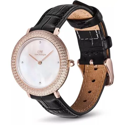 Zegarek Daniel Wellington Crystalline DW00100827 32mm różowozłoty z masą perłową i czarnym paskiem