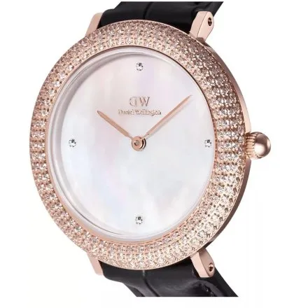 Zegarek Daniel Wellington Crystalline DW00100827 32mm różowozłoty z masą perłową i czarnym paskiem
